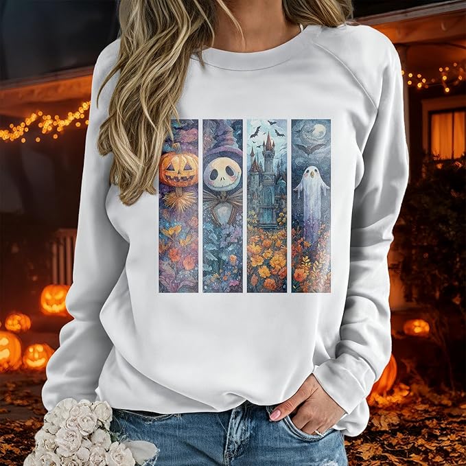 domirica Halloween Sweatshirt For Women Long Sleeve Crew Neck Sweatshirts Fall Halloween Costumes For Holiday Party 2025