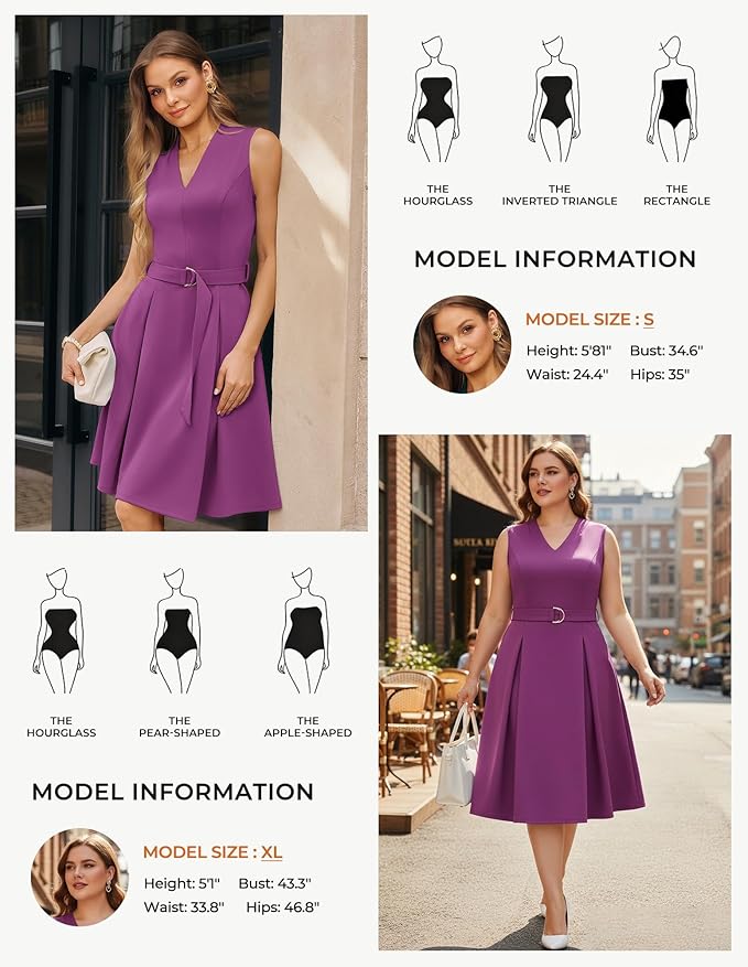 GRACE KARIN Work Dresses for Women 2026 V Neck Fit and Flare Midi Dresses Office Business Dress with Belt and Pockets