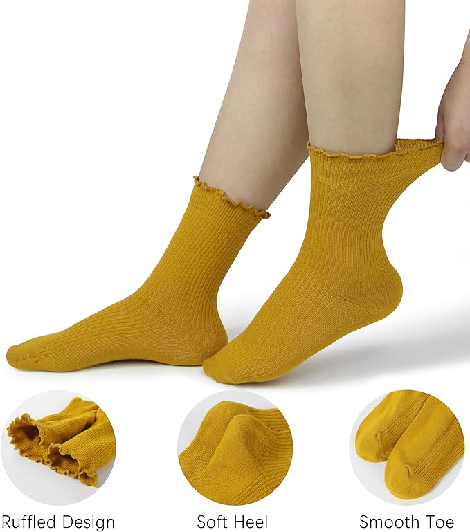 BomKinta Ruffle Socks Women - Turn-Cuff Frilly Sock - Lightweight Cotton Socks