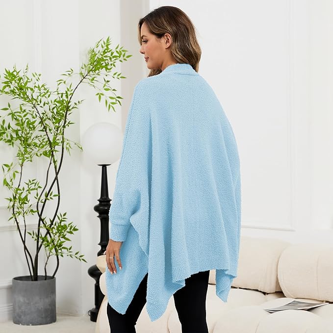 Wearable Blanket Sherpa Poncho Unique Office Work Warm Cozy Shawl TV Throw Blankets, Plush Cape Wrap for Adults