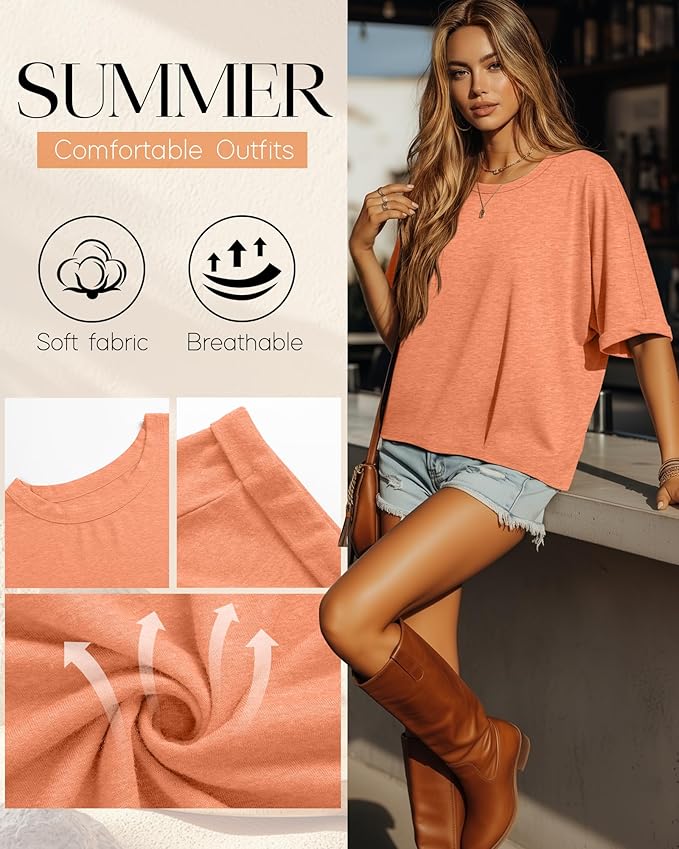 Riyiper 3 Pack Women's Oversized T-Shirt Half Sleeve Summer Tees Casual Loose Fit Crew Neck Basic Tops