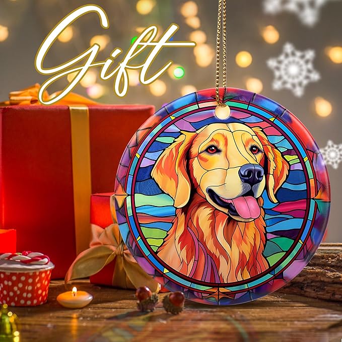 Jocidea Golden Retriever Ornament Christmas, 2.8" Ceramic Christmas Decoration, Dog Christmas Tree Ornament, Holiday Ornament Gift, Golden Retriever Themed Gifts, Christmas Keepsake Ideas