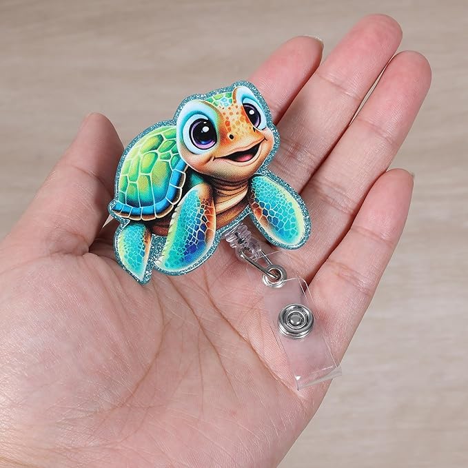 Funny Turtle Badge Reel, Cute Retractable ID Card Badge Holder, Name Tag Work Badge Clip for ICU NICU RN LPN CNA MA ER Night Shift Nurse Nursing Student Pediatric OB/GYN Doctor Teacher, Nurse Gifts