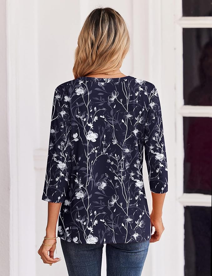 Zeagoo 3/4 Length Sleeve Womens Tops Casual Dressy Summer Blouses Buisness Work Spring Tee Shirts