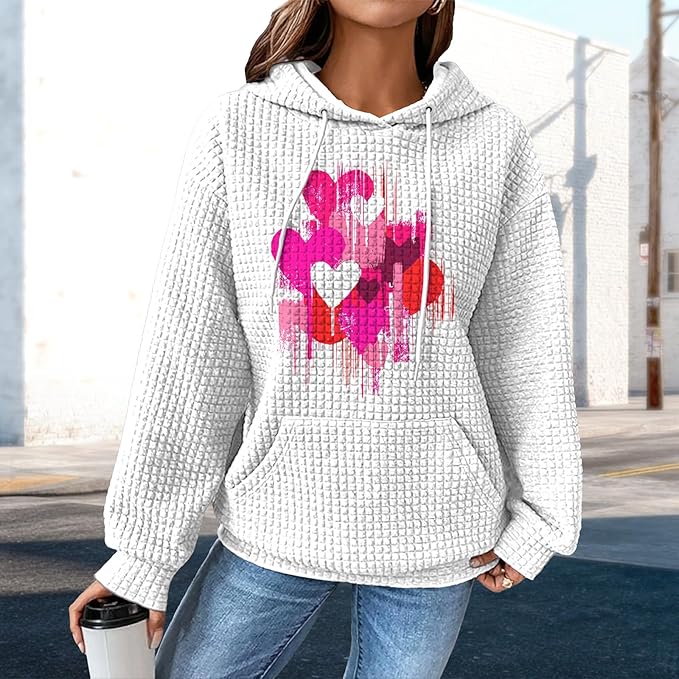 domirica Pullover Sweatshirts For Women Drawstring Long Sleeve Waffle Sweatshirt With Pocket Vintage Street Wear Qutfits