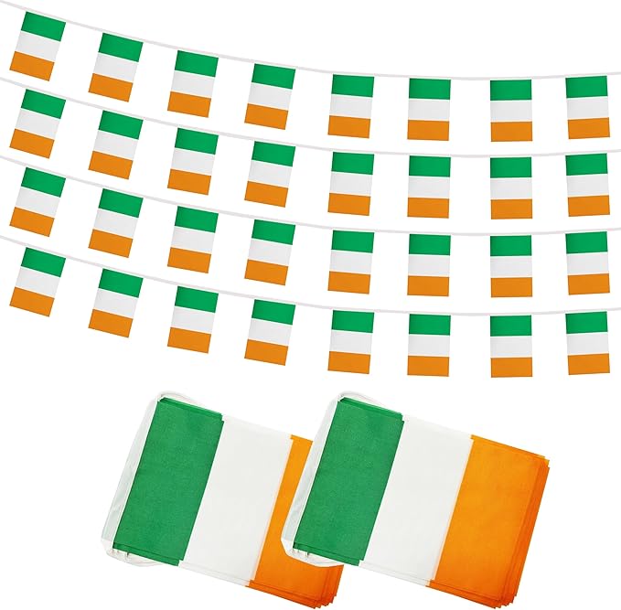 Yamiuo 100 Feet Ireland String Flag, 76 Pcs Irish Banner Flag, Small Mini World Banner Flags for Sports Events, Bars Decorations, School Festivals, Party Decorations, Celebrations (Ireland)