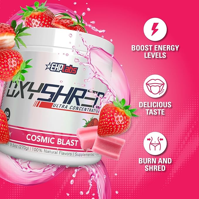 EHP Labs OxyShred Pre Workout Powder - Preworkout Powder with L Glutamine & Acetyl L Carnitine, Energy Boost Drink - Cosmic Blast, 60 Servings