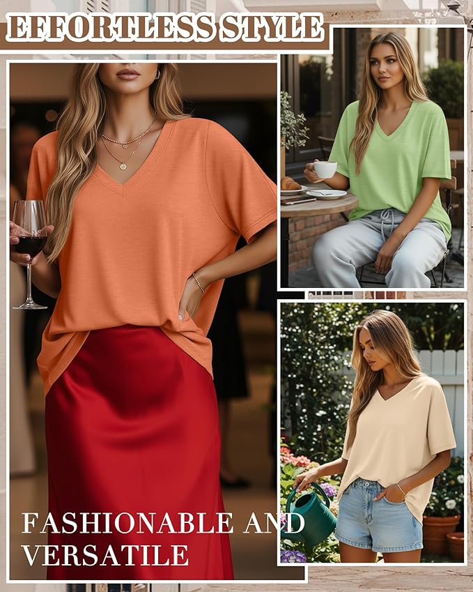 Huukeay Women's Cotton Oversized T Shirts 3 Pack V Neck Loose Fit Half Sleeve Tops Baggy Casual Summer Gym Workout Tees 2026