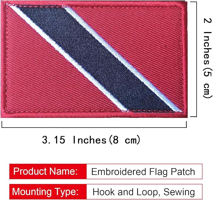 EmWoot 2PCS Trinidad and Tobago Flag Patch Embroidered Morale Patch Military Tactical Patches Hook and Loop(Red)
