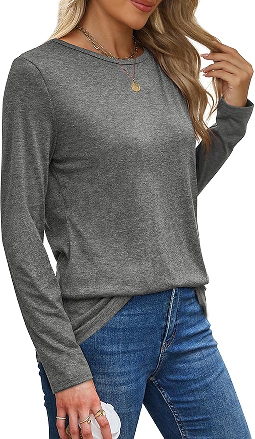 XIEERDUO Long Sleeve Shirts for Women Casual Crew Neck Basic Fall Tops Loose Fit Comfy