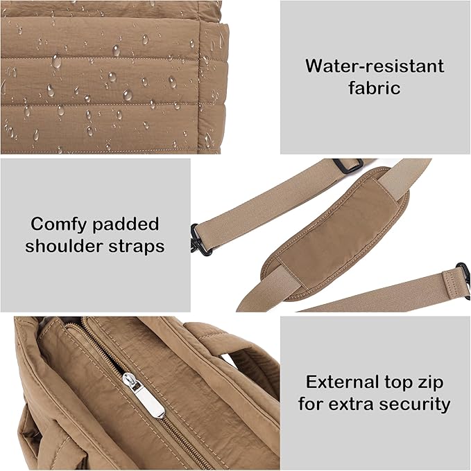 AOCINA Puffer Tote Bag for Women Quilted Work Bag Nurse Bags Women's Shoulder Handbags for Travel Gym Gifts Laptop Purse