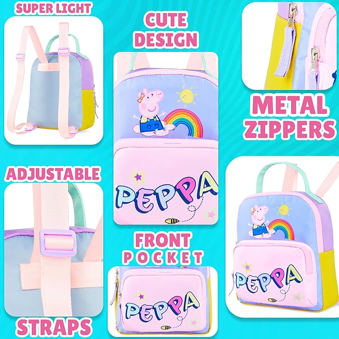 Get Trend Peppa Pig Mini Backpack for Kids Girls Toddlers 9x7” Cute Bag Travel Bag for Daycare Trips Vacation Fashion Gifts for Girls (Multi Peppa Pig)