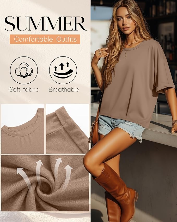 Riyiper 3 Pack Women's Oversized T-Shirt Half Sleeve Summer Tees Casual Loose Fit Crew Neck Basic Tops