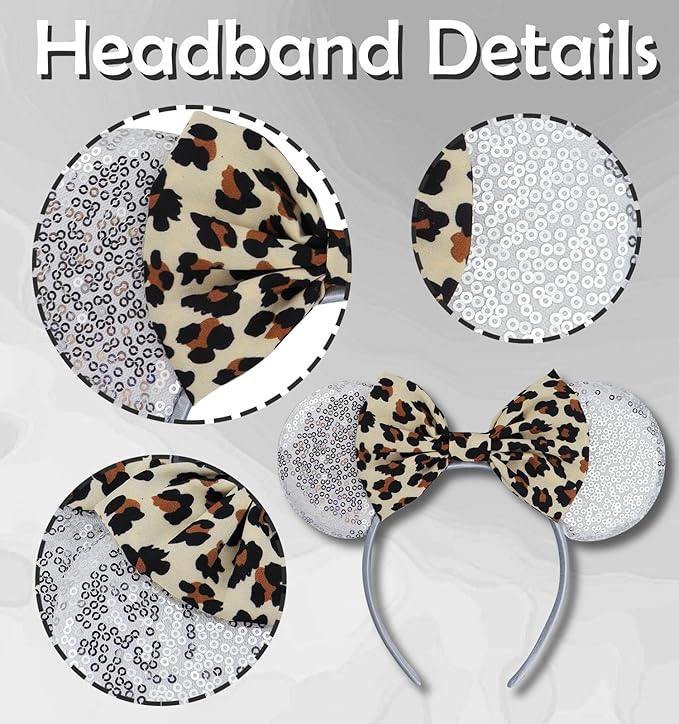 LIHELEI Leopard Minnie Ears Mouse Ears Headband, Party Decoration Headbands for Halloween Costume, Leopard Bows Headwear Hair Accessories for Women