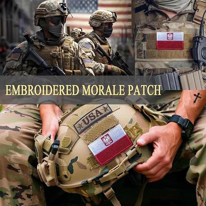 EmWoot 2PCS Poland Flag Emblem Patch Embroidered Morale Patch Military Tactical Patches Hook and Loop(Eagle)