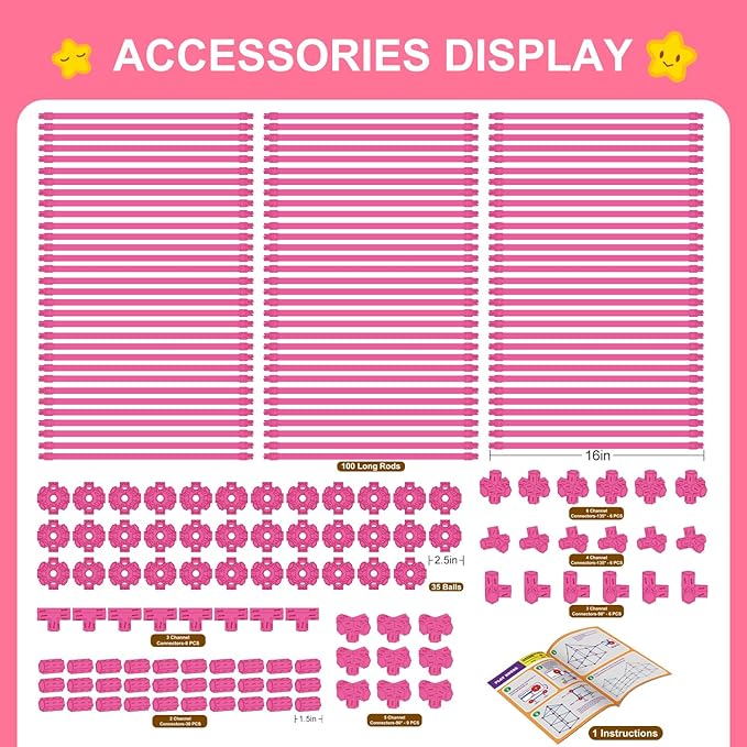 SpringFlower Fort Building Kit for Kids,STEM Construction Toys, Educational Gift for 4 5 6 7 8 9 10 11 12 Years Old Boys and Girls,Ultimate Creative Set for Indoor & Outdoors Activity,200 Pcs,Pink