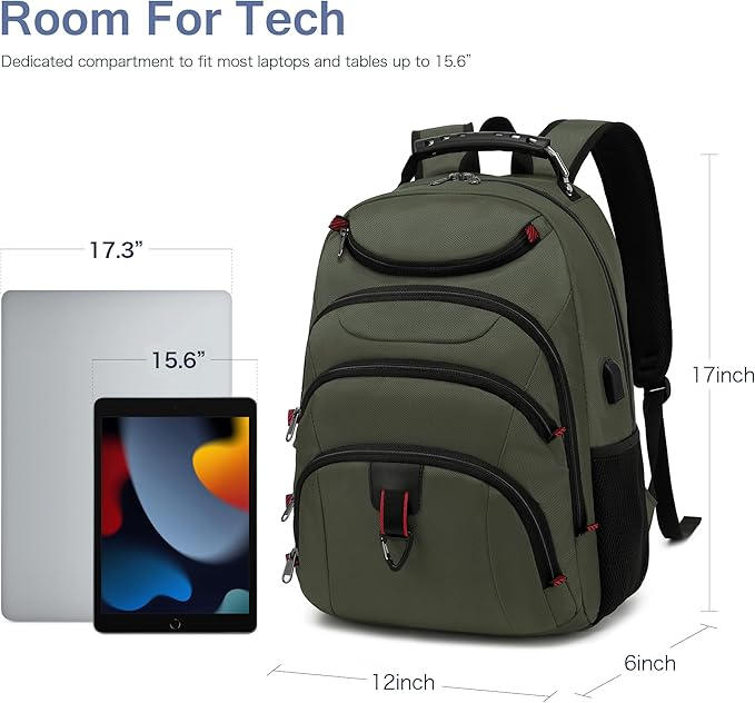 Boavan Laptop Backpack for men, 15.6 inch Laptop Bag with USB Port, Waterproof Travel Work Backpack Purse, Anti-Theft Teacher Nurse Doctor Casual Bookbags Office Business backpack,Green