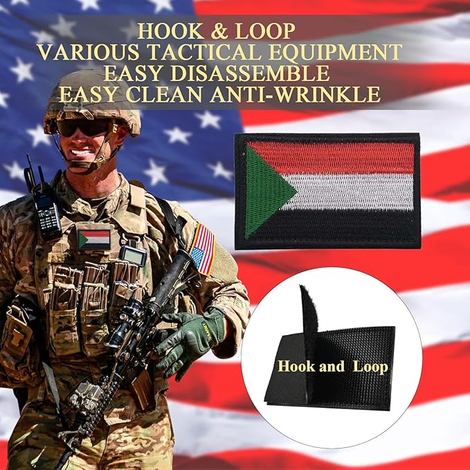 EmWoot 2PCS Sudan Flag Patch Embroidered Morale Patch Military Tactical Patches Hook and Loop