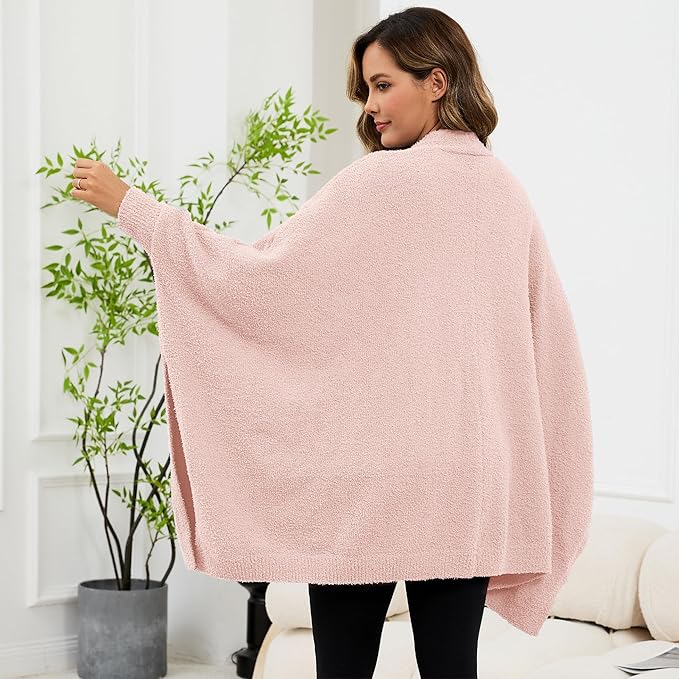 Wearable Blanket Sherpa Poncho Unique Office Work Warm Cozy Shawl TV Throw Blankets, Plush Cape Wrap for Adults