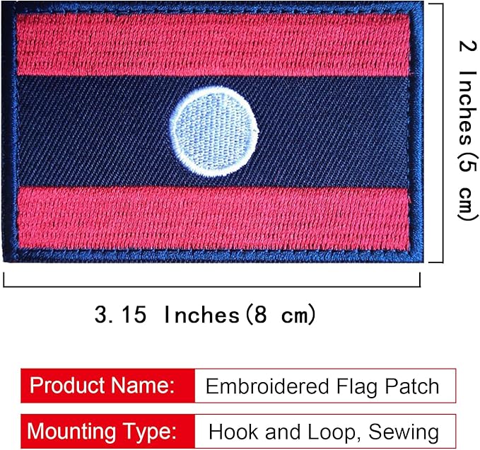 EmWoot 2PCS Laos Flag Patch Embroidered Morale Patch Military Tactical Patches Hook and Loop