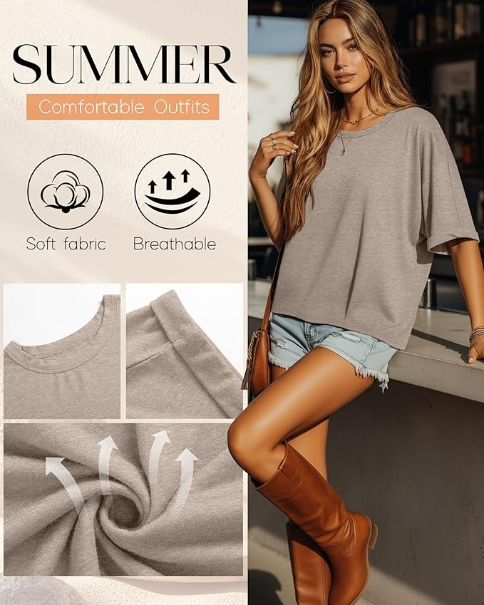 Riyiper 3 Pack Women's Oversized T-Shirt Half Sleeve Summer Tees Casual Loose Fit Crew Neck Basic Tops