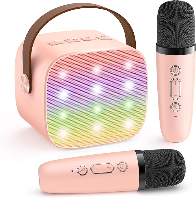 YLL Karaoke Machine for Kids Adults, Bluetooth Mini Speaker with 2 Wireless Microphones, 2026 TOP Birthday Gifts Toys for Girls Ages 3, 4, 5, 6, 7, 8, 9, 10, 12+ Years Old Toddler Family (Lightpink)