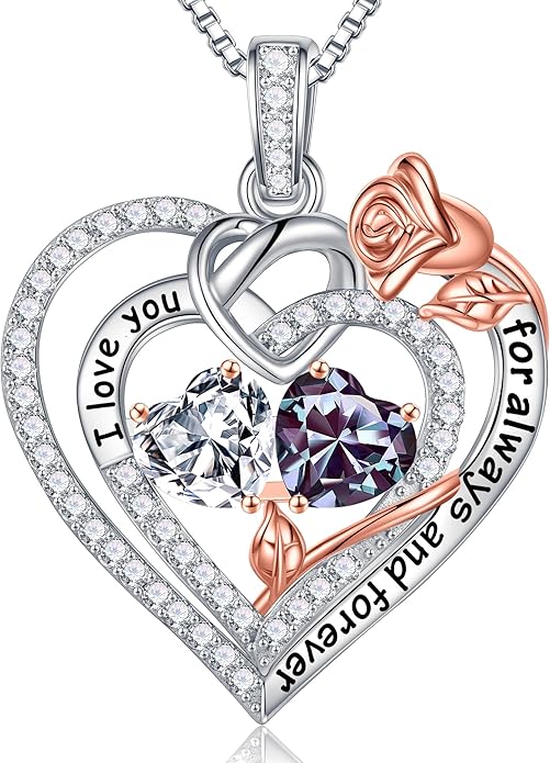 Iefil Valentines Day Gifts for Her - 925 Sterling Silver Double Birthstone Necklace, Anniversary Birthday Gifts for Women, Jewelry Gift for Wife Girlfriend Mom Her