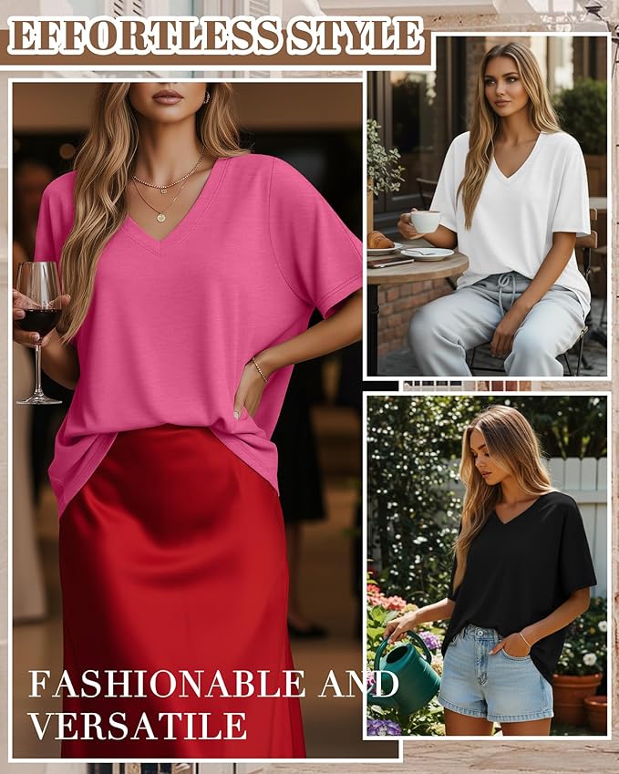 Huukeay Women's Cotton Oversized T Shirts 3 Pack V Neck Loose Fit Half Sleeve Tops Baggy Casual Summer Gym Workout Tees 2026