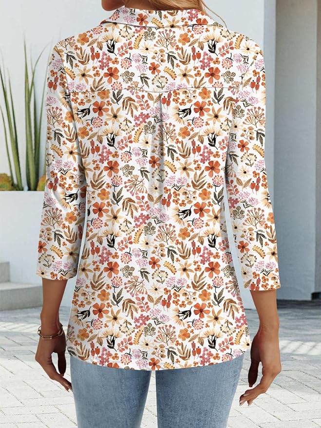 3/4 Length Sleeve Womens Tops Dressy Casual V Neck Polo Shirts Business Work Blouses 2025 Trendy Tunic Top