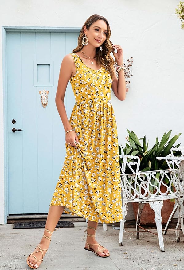 WNEEDU Women's Summer Maxi Dress 2026 Casual Sleeveless Hawaiian Sundress Tropical Long Dress Beach Vacation Outfit