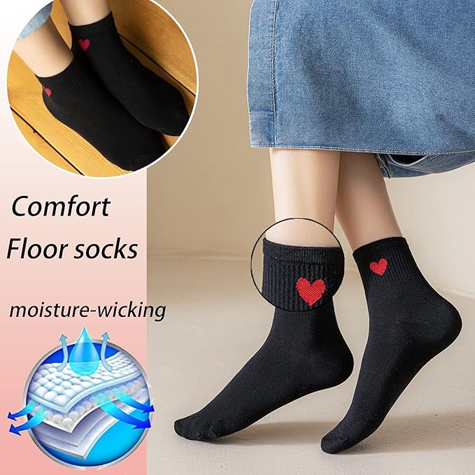 CHUNFO Cute Heart White Red Ankle Women Socks Frilly Fun Bear Pattern Long Crew Novelty Aesthetic Girls Sock 4 & More Pairs