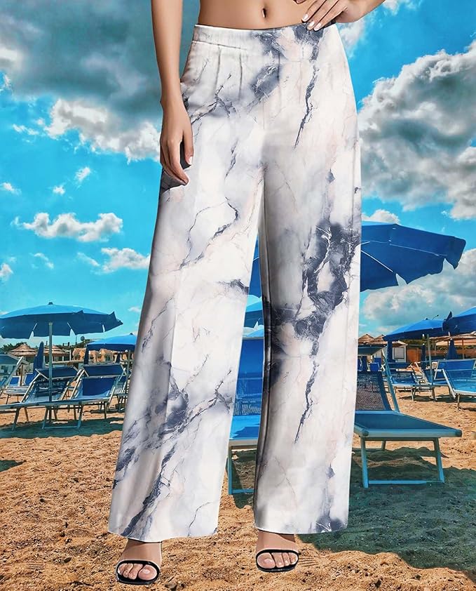 Womens Boho Pants Casual Oversize High Waisted Wide Leg Trousers Pattern Printed Ourdoors Pant for 2025 Summer