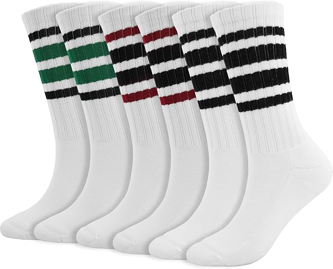 BomKinta Striped Crew Socks Women - Retro Novelty Socks - Stretchy Casual Athletic Cotton Sock Size 5-11