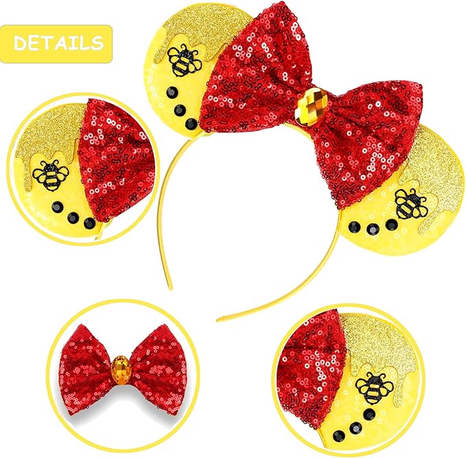 Sequin Mouse Ears Headbands for Women Girls Boys, Glitter Bows Headband for Kids Adults Birthday Party Costume Halloween