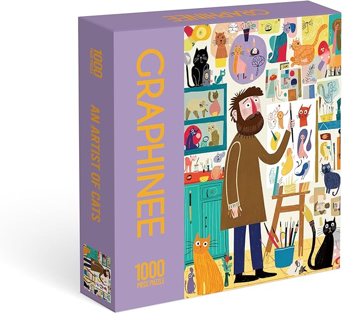 Graphinee Jigsaw Puzzles for Adults 1000 Pieces, Cat Painter Puzzle, Colorful as Home Wall Decor for Family Challenging Games