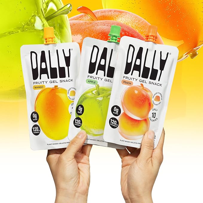Dally Drinkable Konjac Jelly Variety Pack (10 Pouches) – 10-Calorie, Zero Sugar Korean Fruit Snack – Mango, Peach & Apple Flavors – Prebiotics & Postbiotics for Skin, Immune & Weight Management