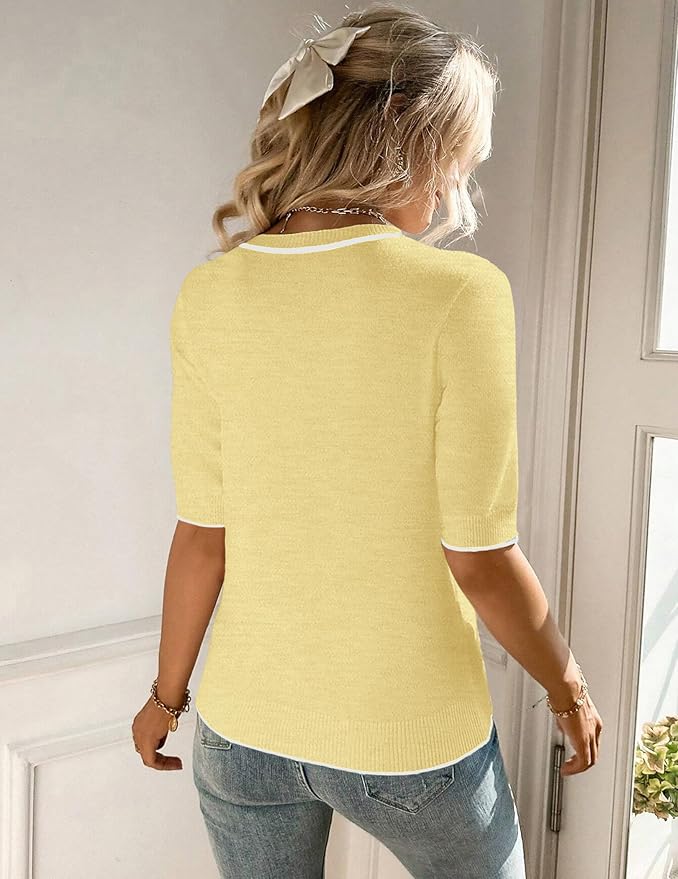 Zeagoo Women Short Sleeve Sweater Summer Crew Neck Dressy Casual Soft Knit Pullover Tops Trendy