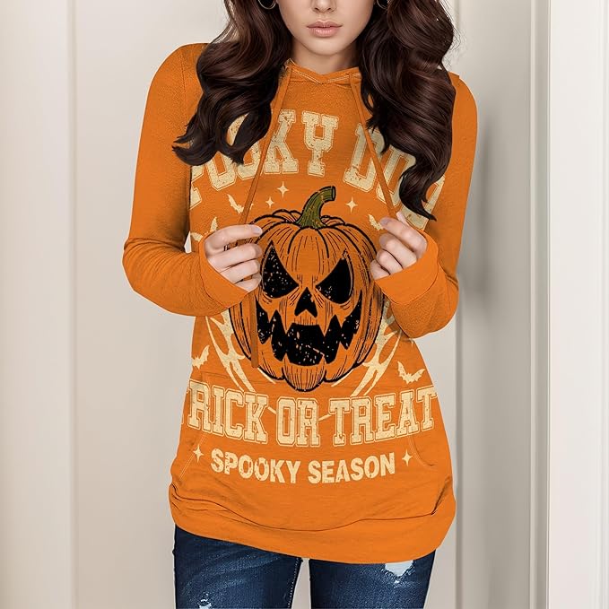 domirica Halloween Womens Pullover Sweatshirts Trendy Drawstring Fall Sweatshirt Halloween Best Gift For Wife And Daughter