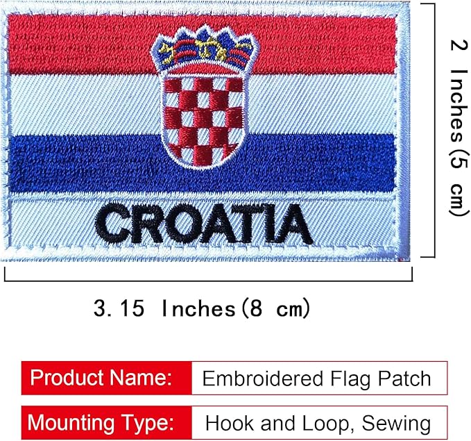 EmWoot 2PCS Croatia Flag Patch Embroidered Morale Patch Military Tactical Patches Hook and Loop