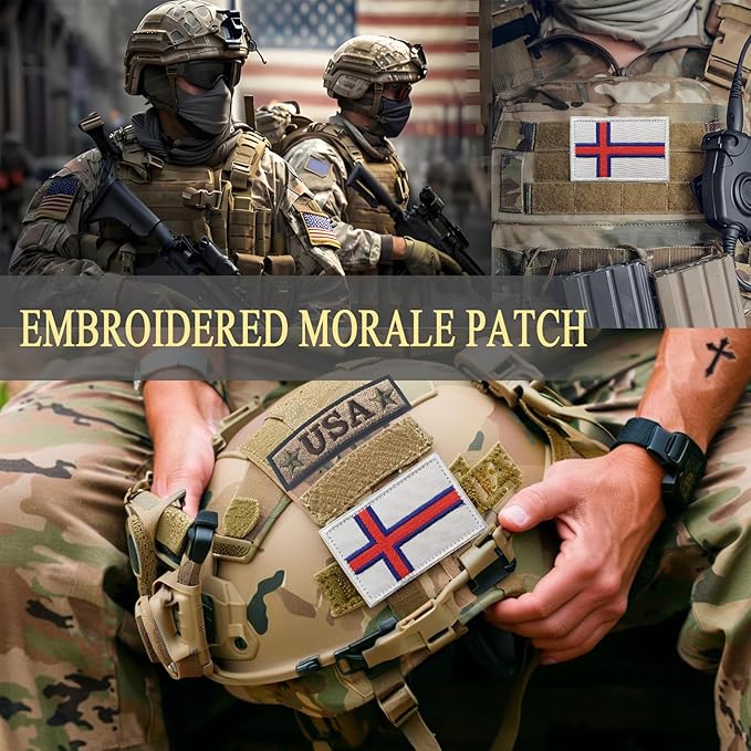 EmWoot 2PCS Faroe Islands Flag Patch Embroidered Morale Patch Military Tactical Patches Hook and Loop