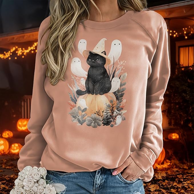domirica Halloween Sweatshirt For Women Long Sleeve Crew Neck Sweatshirts Fall Halloween Costumes For Holiday Party 2025