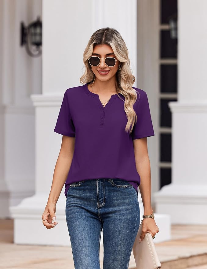 Zeagoo Womens Summer Tops V Neck Short Sleeve Shirts Dressy Casual Blouse Spring Vacation Tshirts Clothes