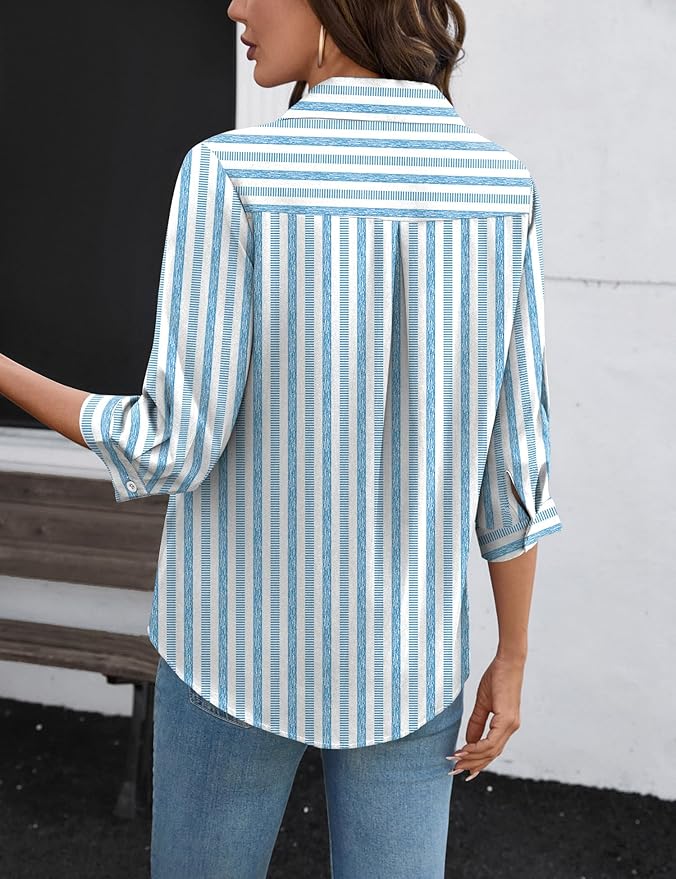LOMON Womens 3/4 Sleeve Tops V Neck Cotton Linen Work Blouse Polo Shirts for Women Business Casual 2026