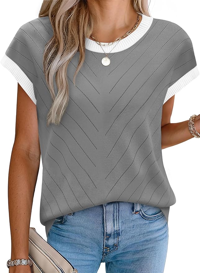WIHOLL Short Sleeve Sweater for Women Summer Tops 2026 Business Casual Outfits Beach Vacation Clothes