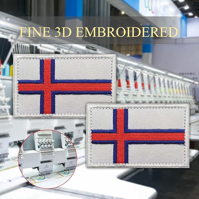 EmWoot 2PCS Faroe Islands Flag Patch Embroidered Morale Patch Military Tactical Patches Hook and Loop