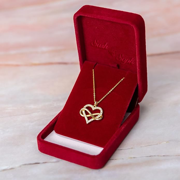 Sash & Soph Infinity Heart Necklace for Women. 925 Sterling Silver Heart Necklace for Girlfriend, Love Heart Pendant on 18" Chain with 2" Extender (Rose Gold or Gold Plated)