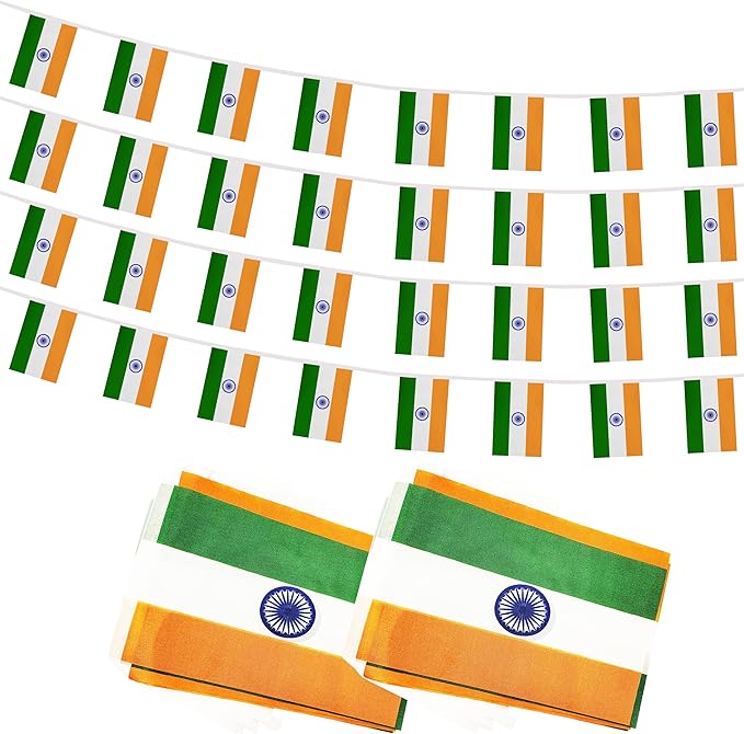 Yamiuo 100 Feet India String Flag, 76 Pcs Indian Banner Flag, Small Mini World Banner Flags for Sports Events, Bars Decorations, School Festivals, Party Decorations, Celebrations (India)