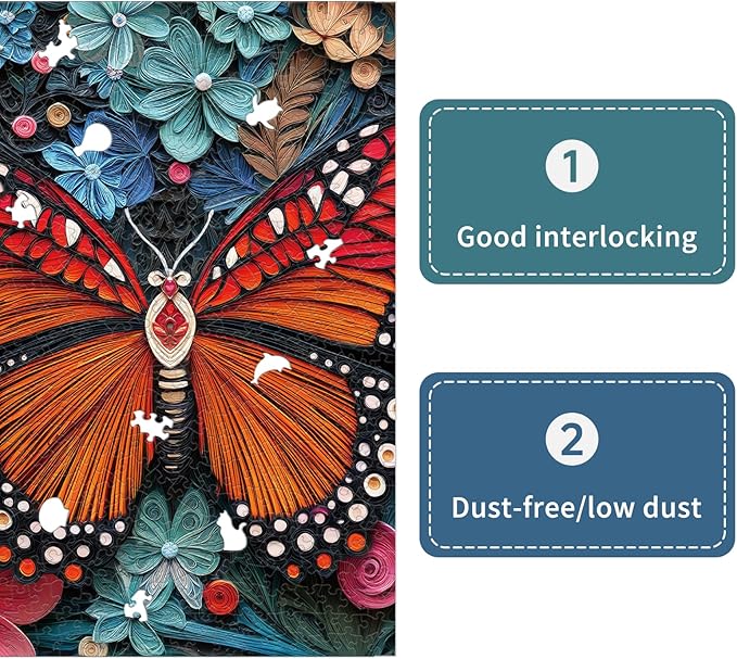 Naturelish Butterfly Jigsaw Puzzles for Adults 1000 Pieces, Brain Challenging Shaped Puzzle for Game Night, Family, Friends, Size is 26.6 x 19.2, Paper Cutting Art