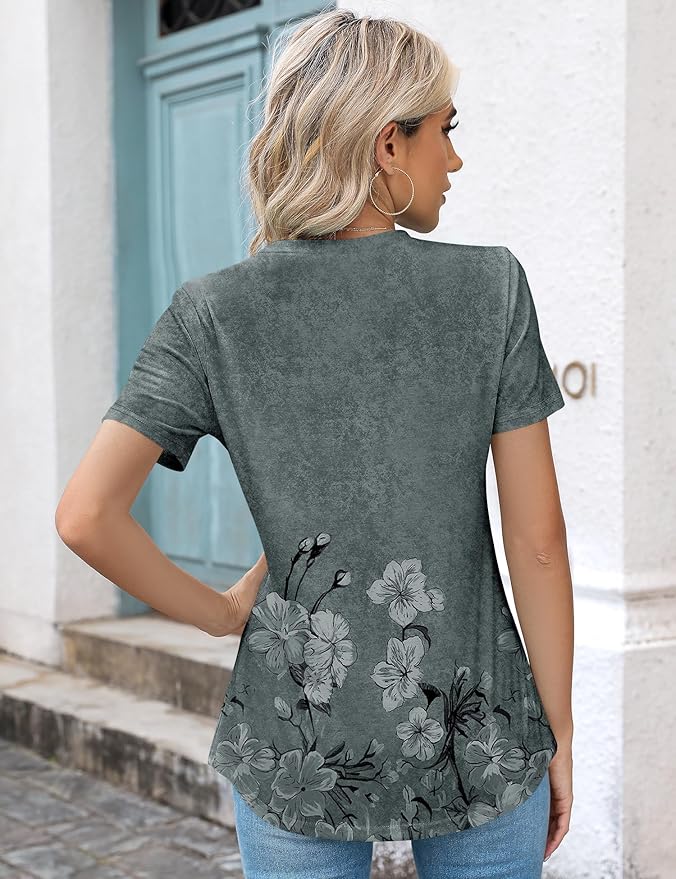 Kistore Womens Casual Crew Neck Short Sleeve Pleated Tops Blouses Fashion Clothes 2026