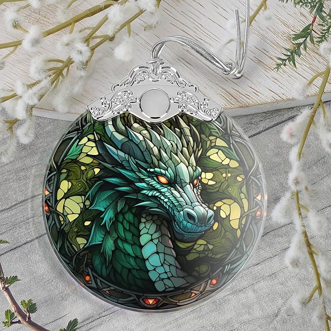 Christmas Ornament, 2025 Ornaments for Christmas Tree, Stained Glass Hanging Ornament, Holiday Ornaments, Unique Gift Idea - Dragon